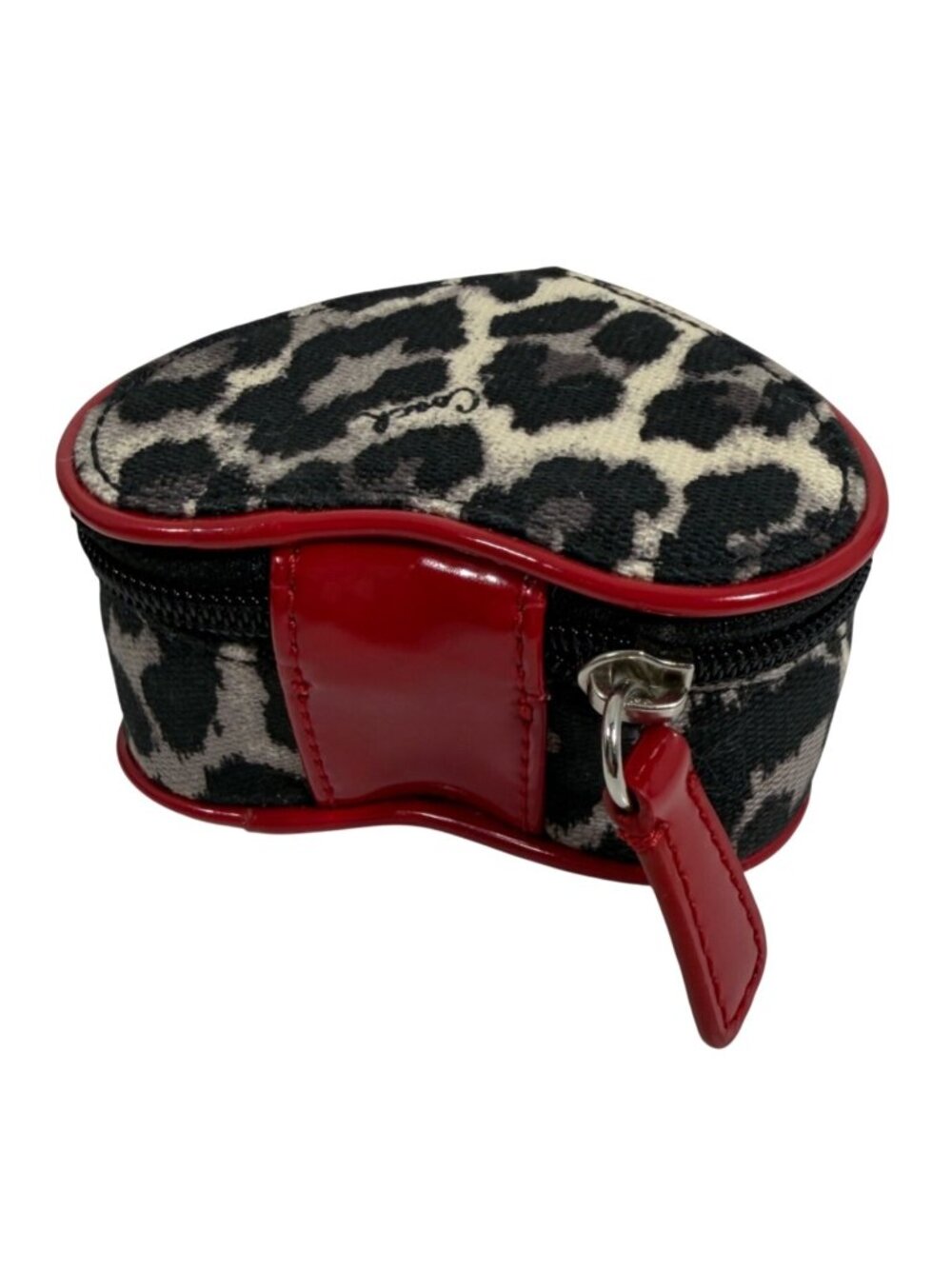 Coach Ocelot Heart-Shaped Mini Travel Jewelry Zip-Around Case Satin Pouch EUC - Picture 4 of 7